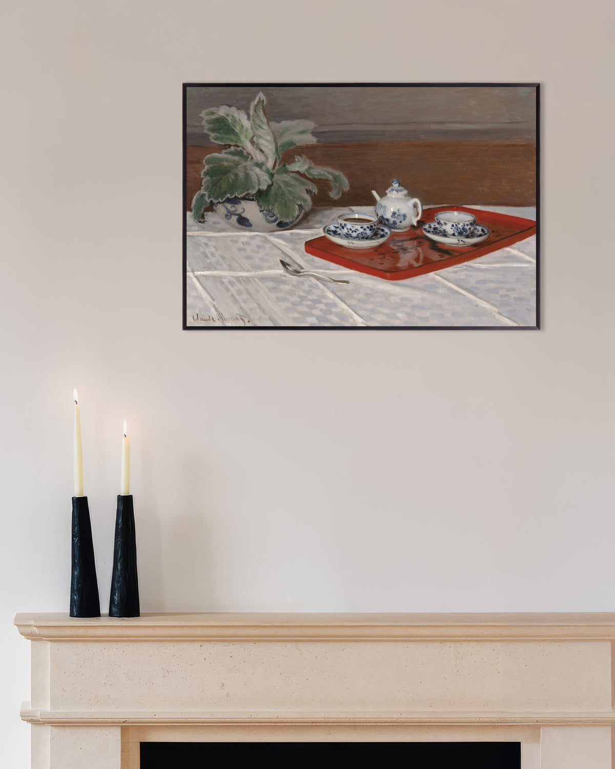 Poster Il servizio da tè (1872) di Claude Monet con cornice in metallo