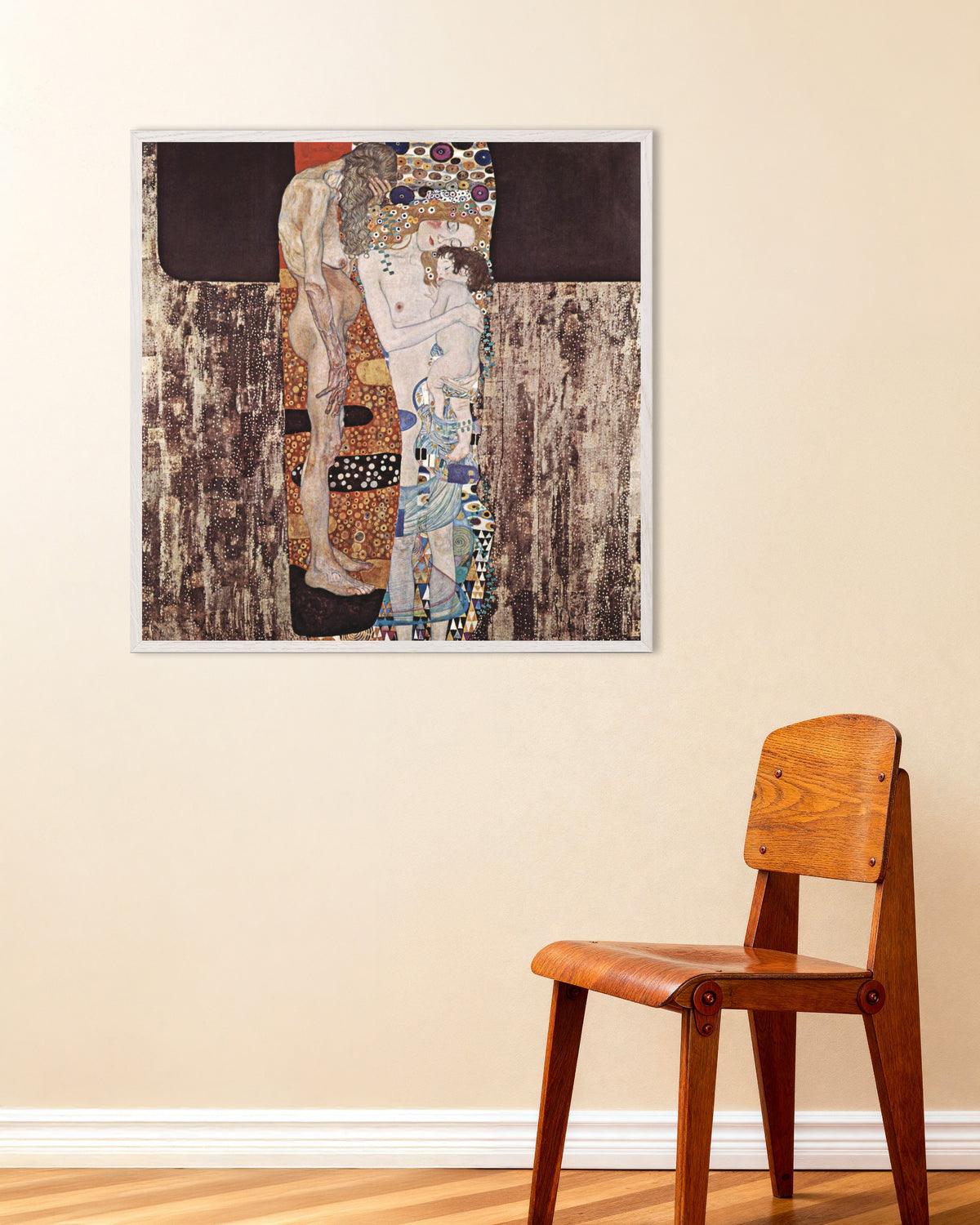 Poster Le tre età della donna (1905) di Gustav Klimt con cornice in legno bianco