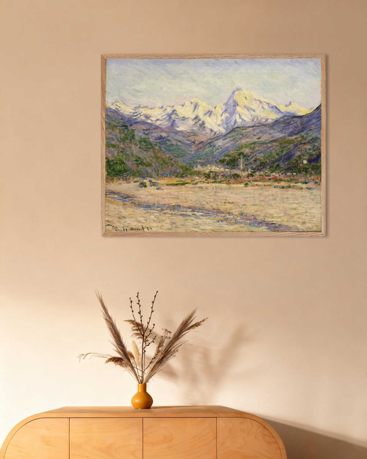 Poster La valle del Nervia (1884) di Claude Monet con cornice in legno naturale