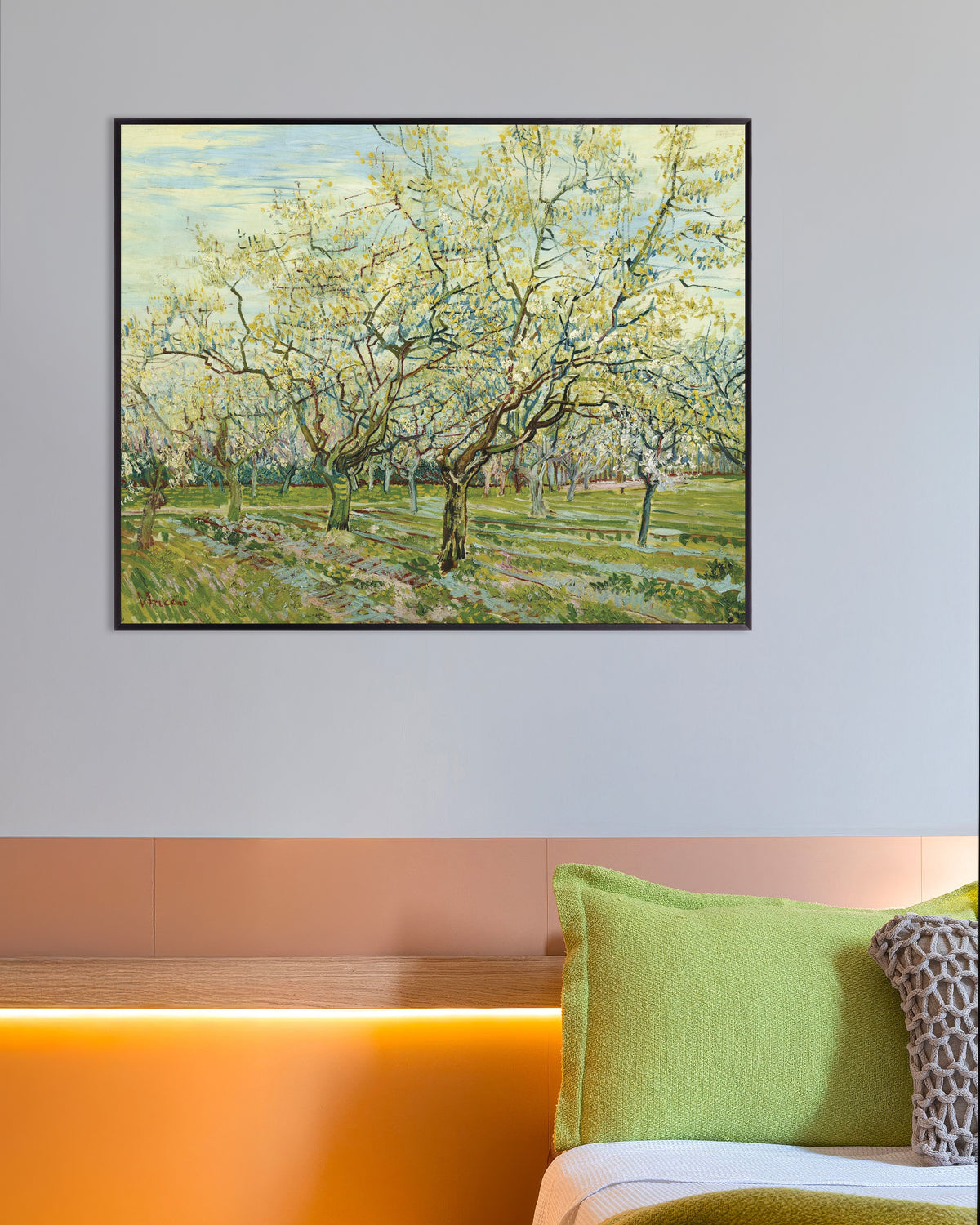 Poster de Il frutteto bianco (1888) di Vincent van Gogh, con cornice metallica