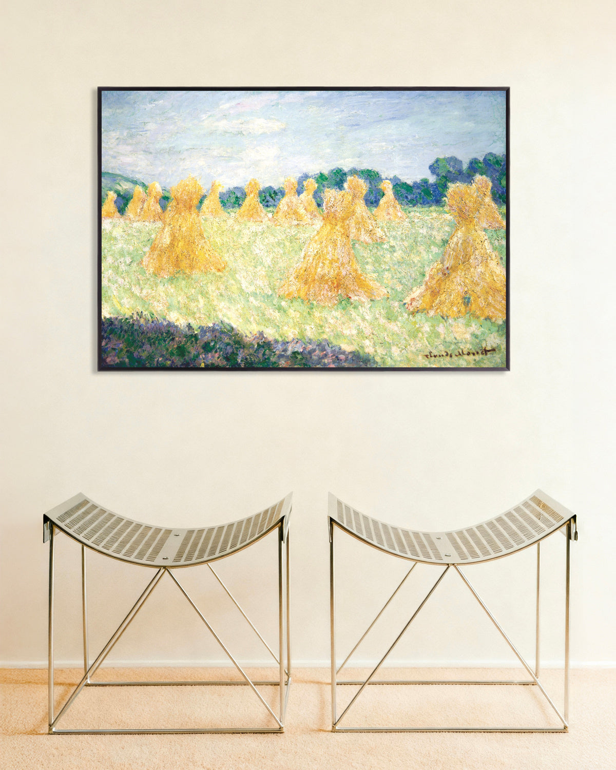 Poster Le signorine di Giverny, effetto di sole (1894) di Claude Monet con cornice in metallo