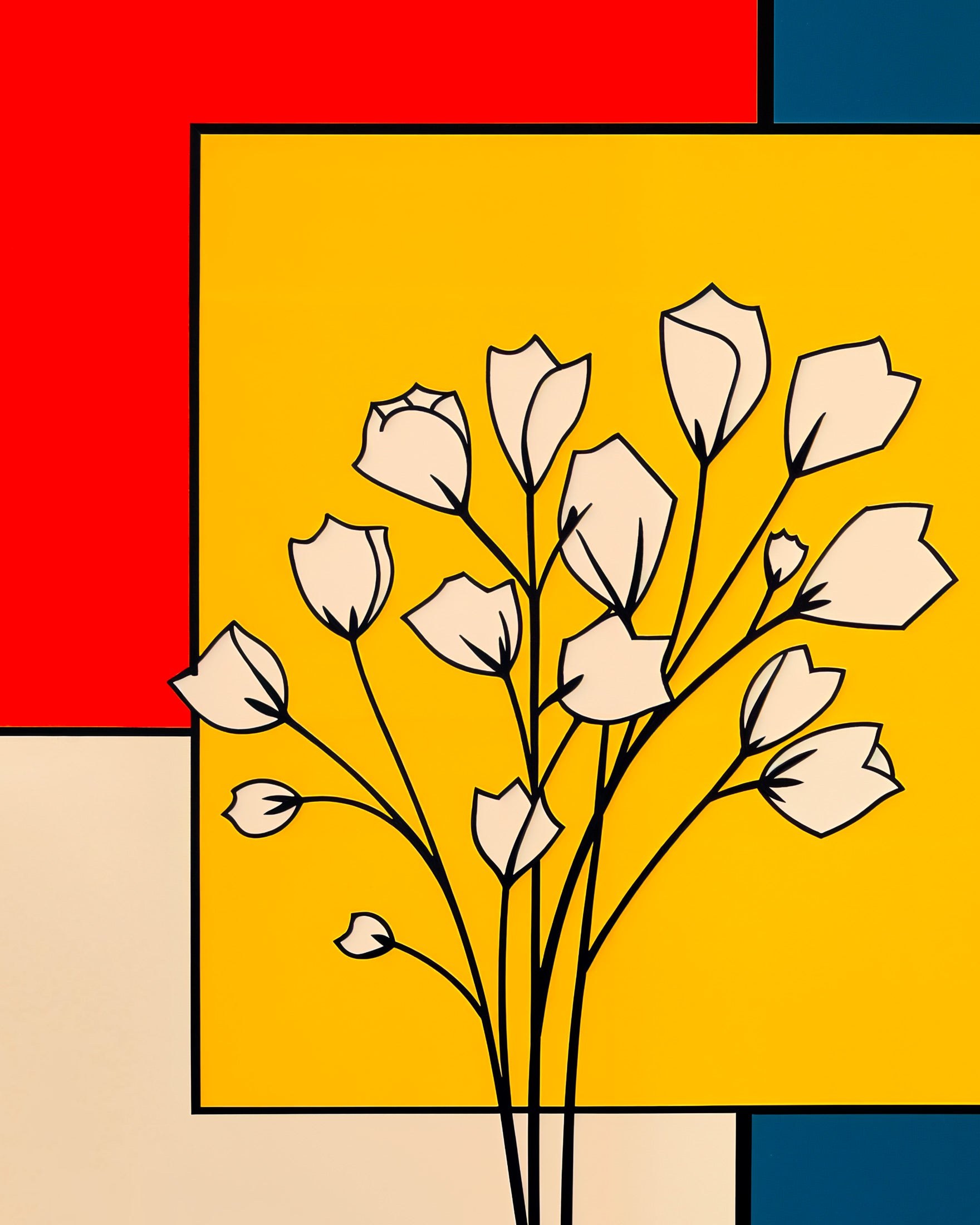 Poster De Stijl, tulipani bianchi