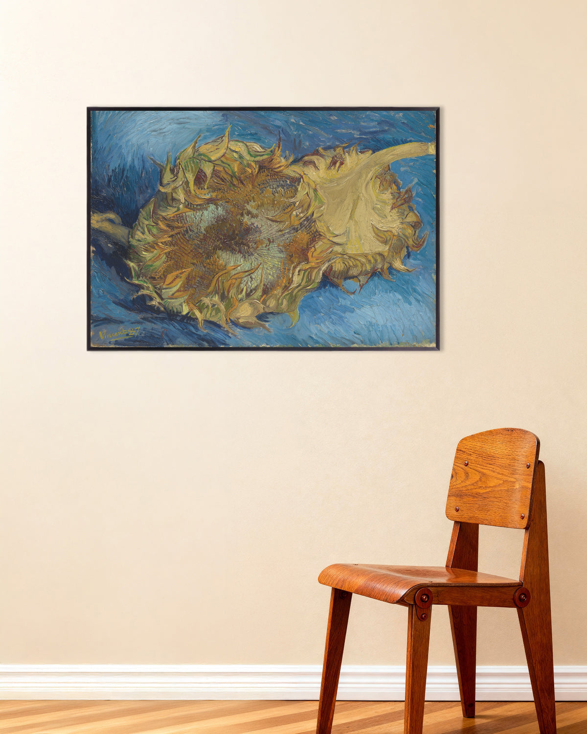 Poster di Due girasoli tagliati (1887) di Vincent van Gogh, con cornice metallica