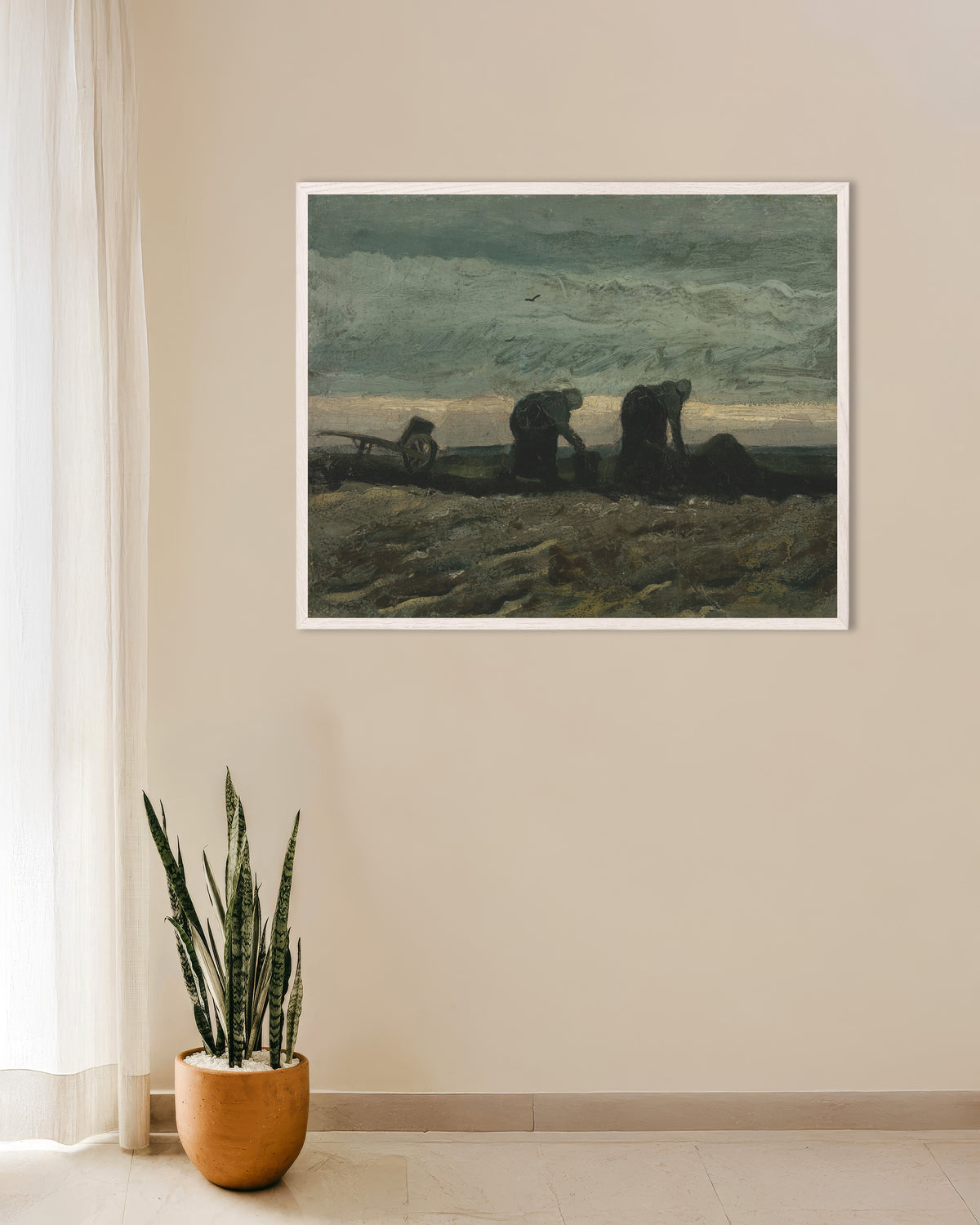 Poster di Due donne sulla brughiera (1883) di Vincent van Gogh, con cornice in legno bianco