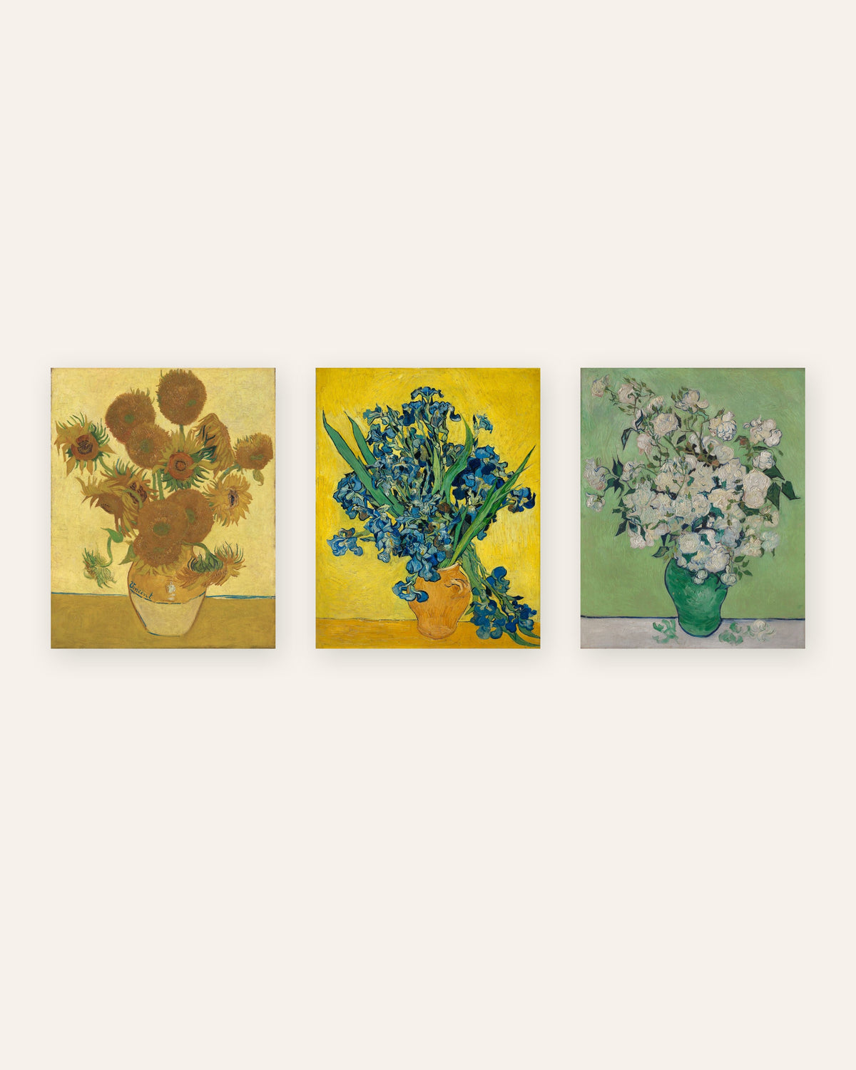 Poster fiori di Van Gogh, set da 3: Girasoli, Iris e Rose, senza cornice