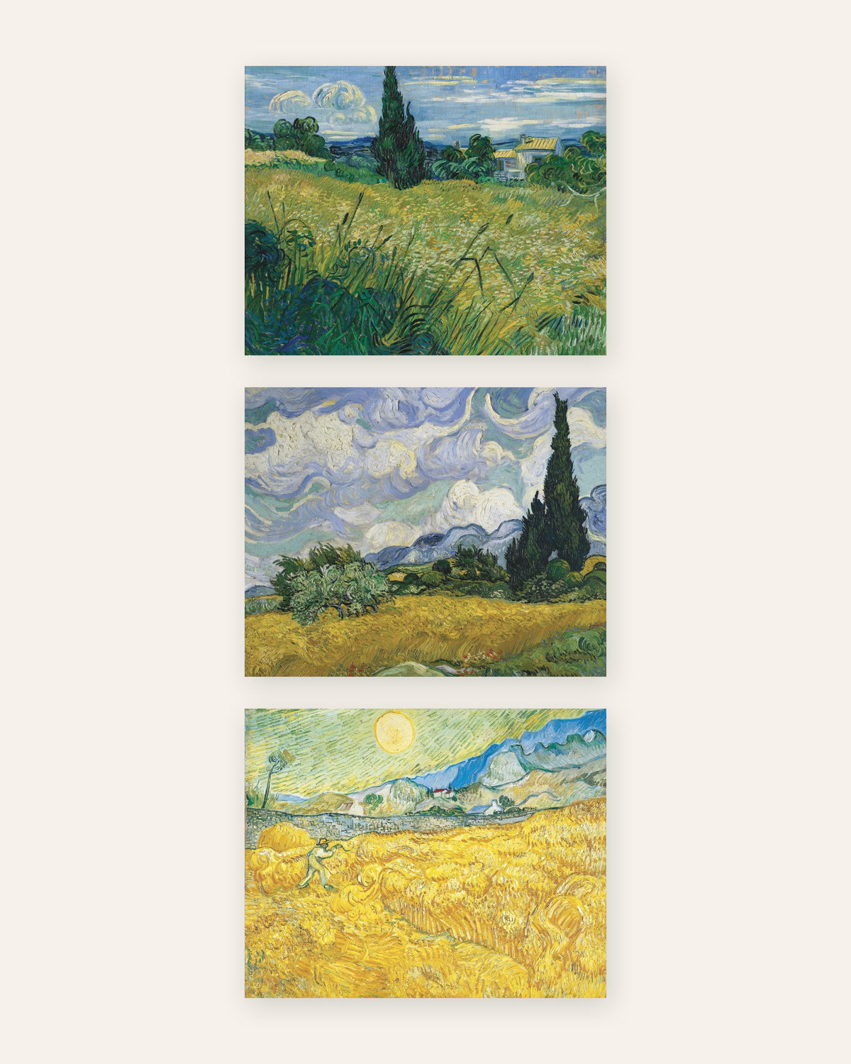 Poster Van Gogh campi di grano, set da 3: cipressi e mietitura, senza cornice