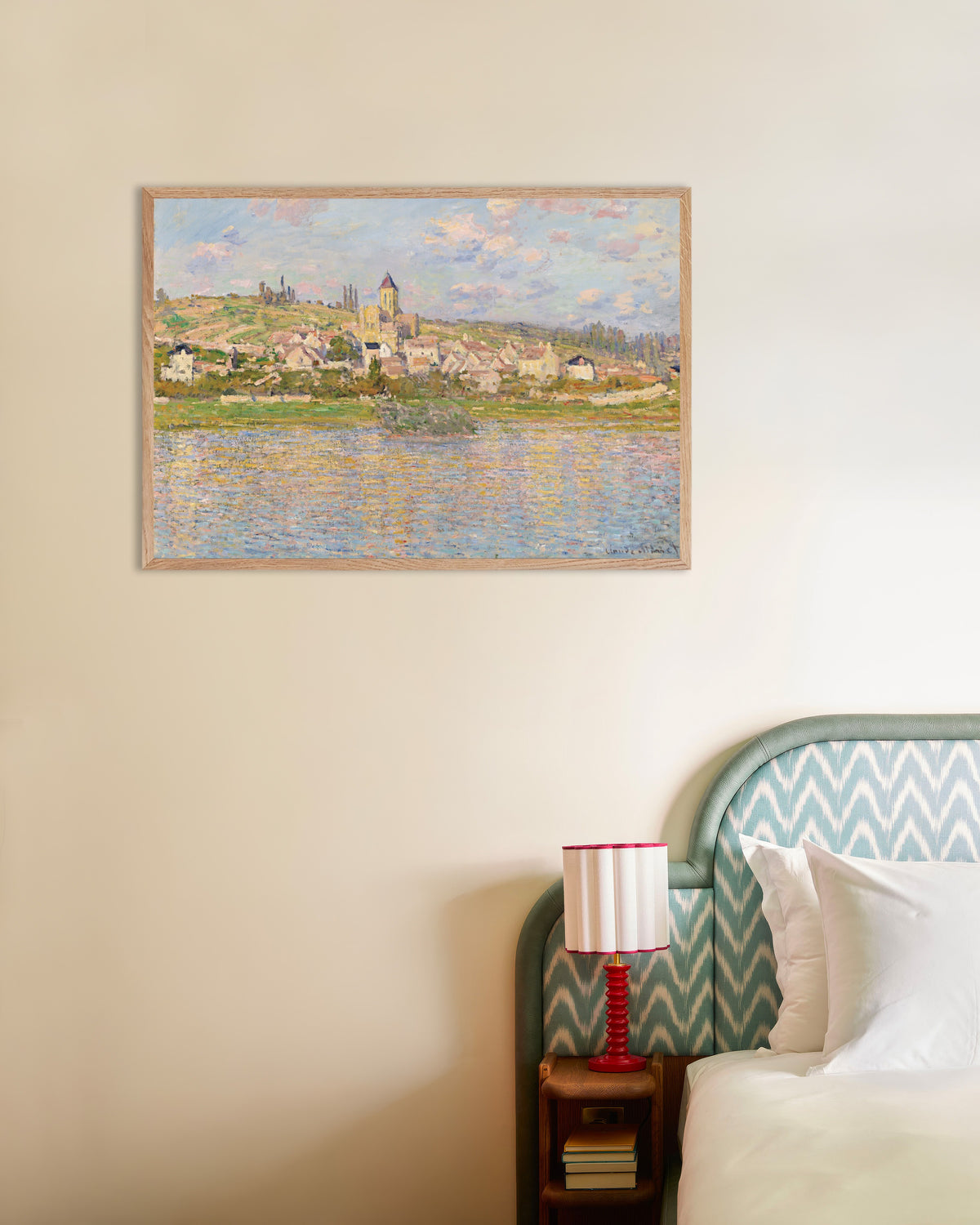 Poster Vétheuil di Claude Monet con cornice in legno naturale