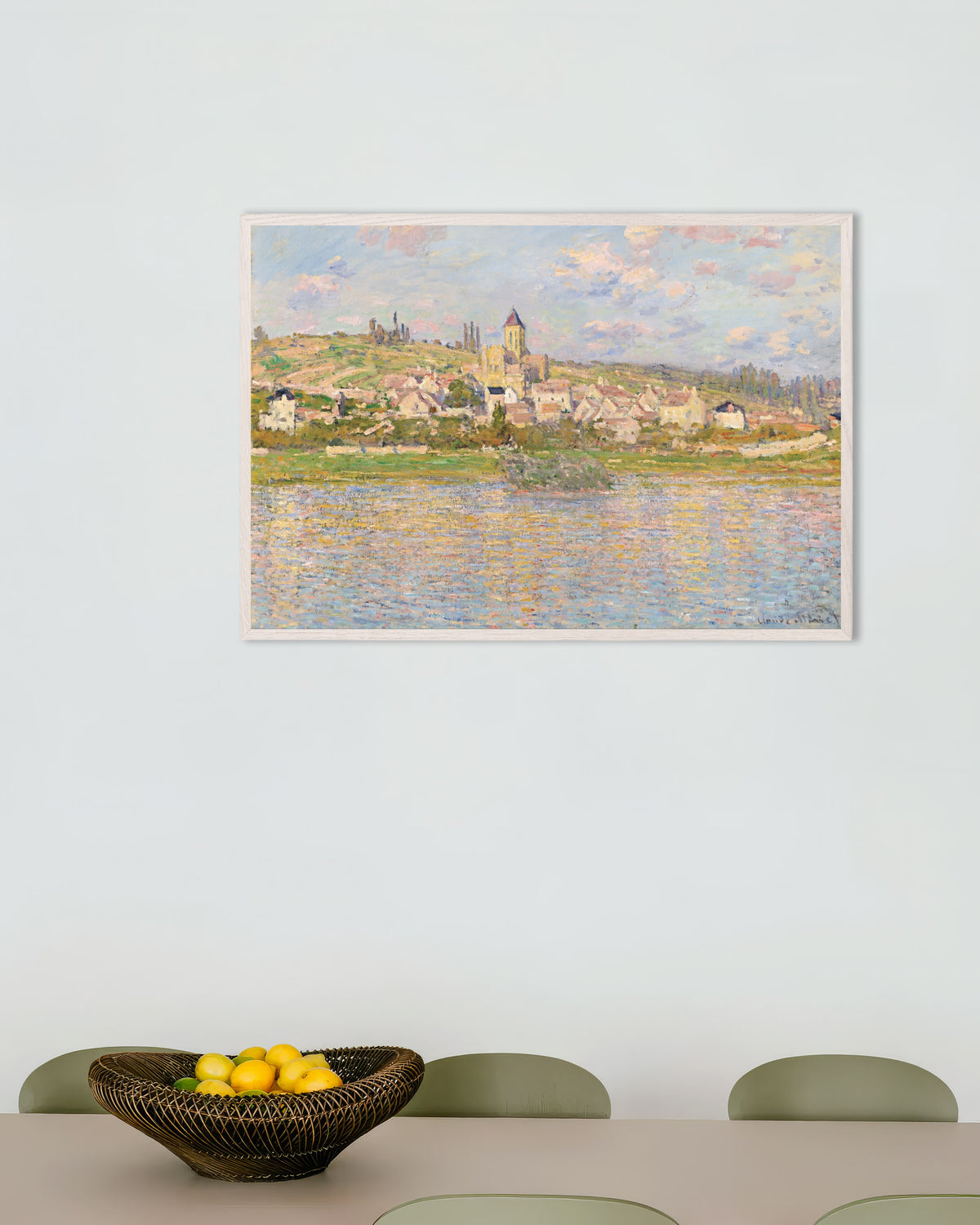 Poster Vétheuil di Claude Monet con cornice in legno bianco