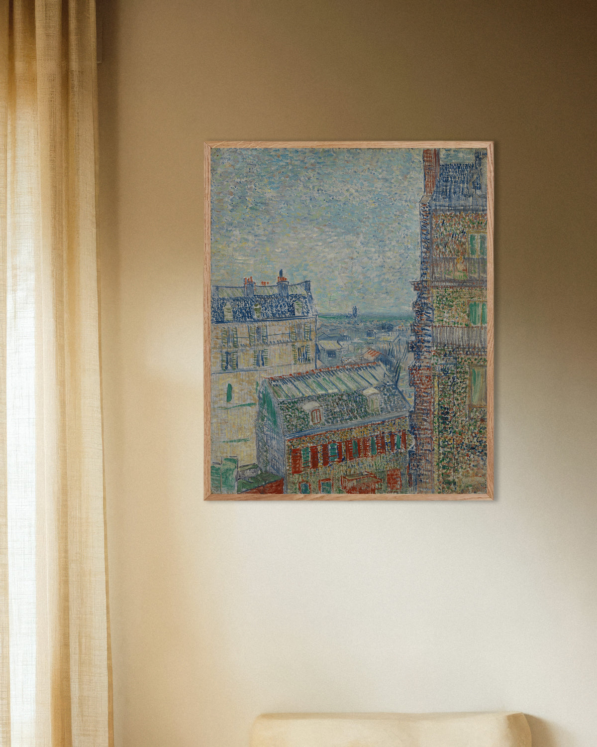 Poster di Veduta dall’appartamento di Theo (1887) di Vincent van Gogh, con cornice in legno naturale