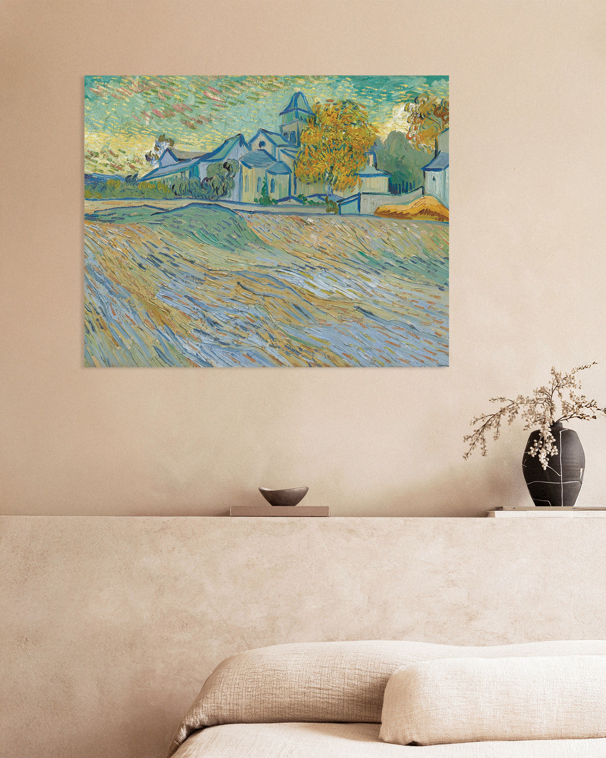 Poster di Veduta del manicomio e della cappella di Saint-Rémy (1889) di Vincent van Gogh