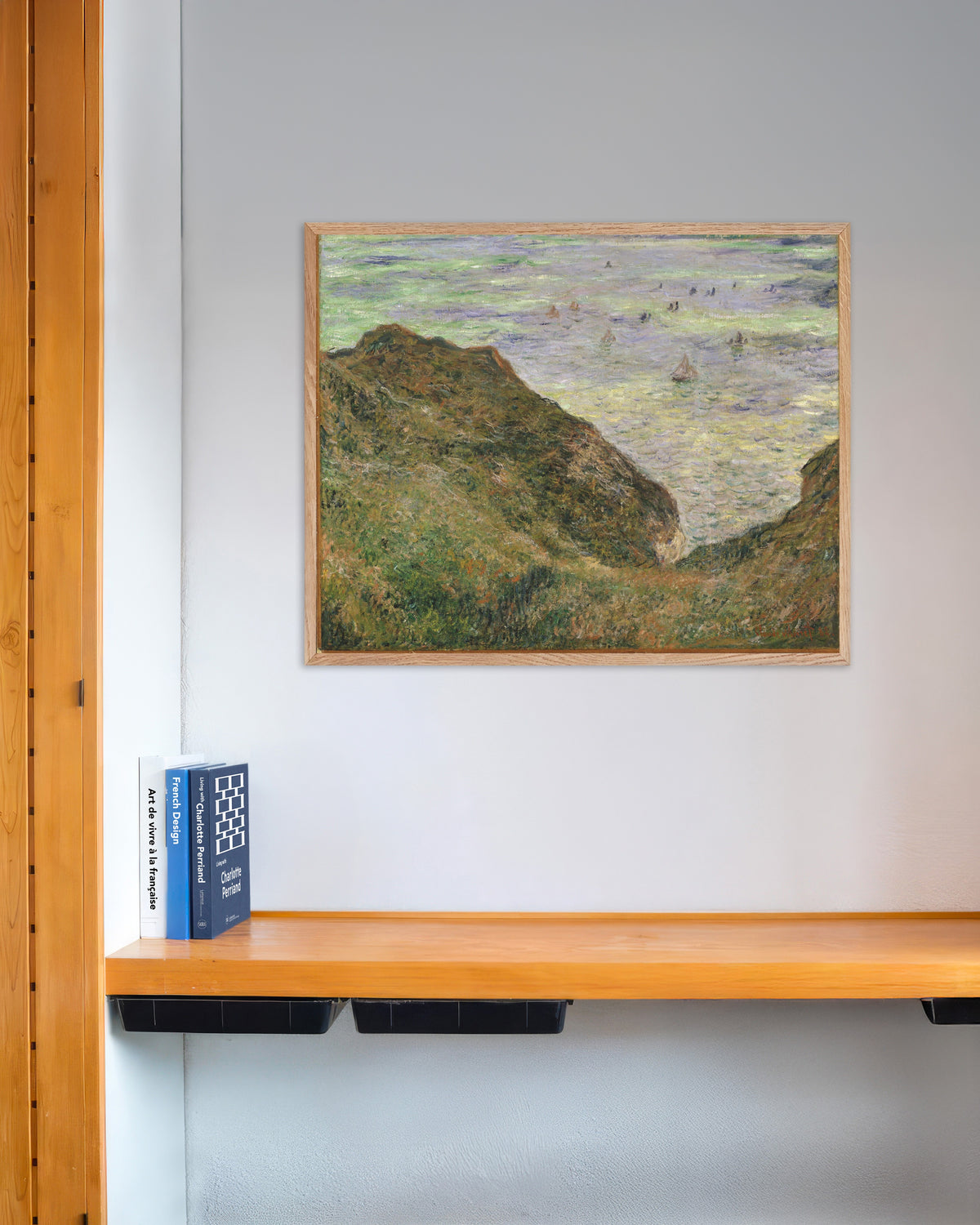 Poster Veduta sul mare (1882) di Claude Monet con cornice in legno naturale