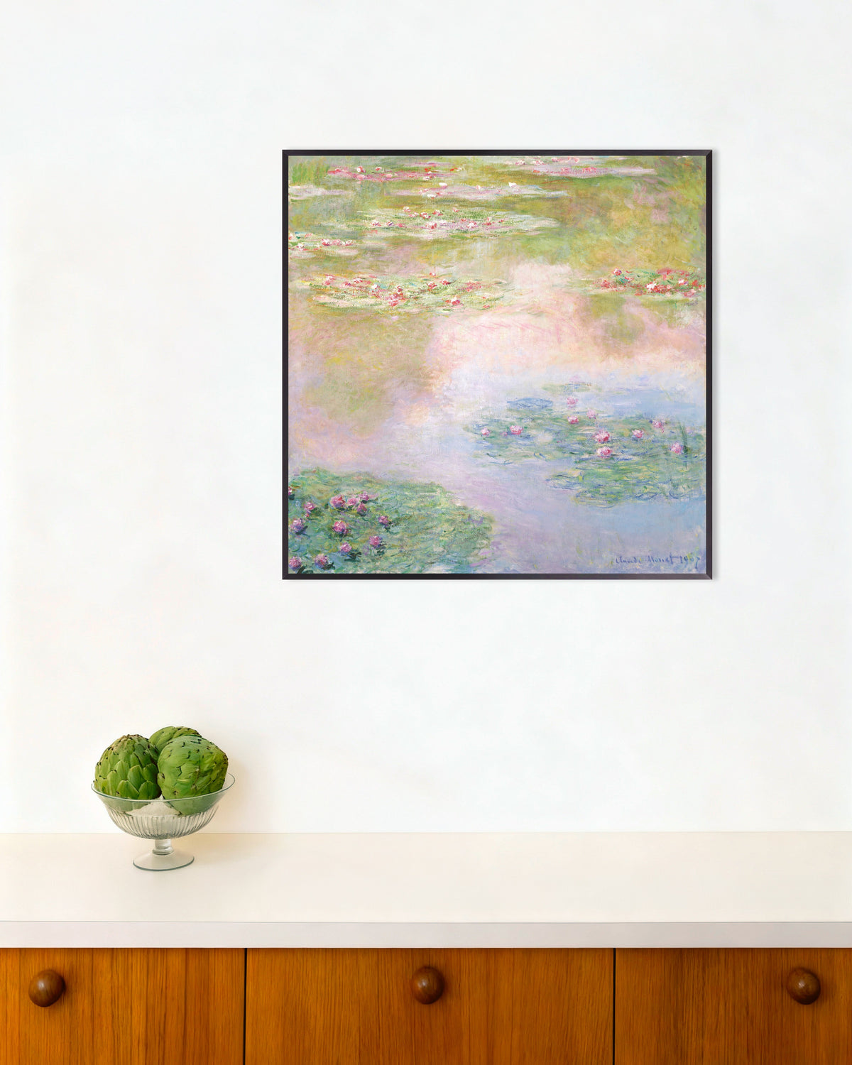 Poster Ninfee, riflessi rosa (1907) di Claude Monet con cornice in metallo