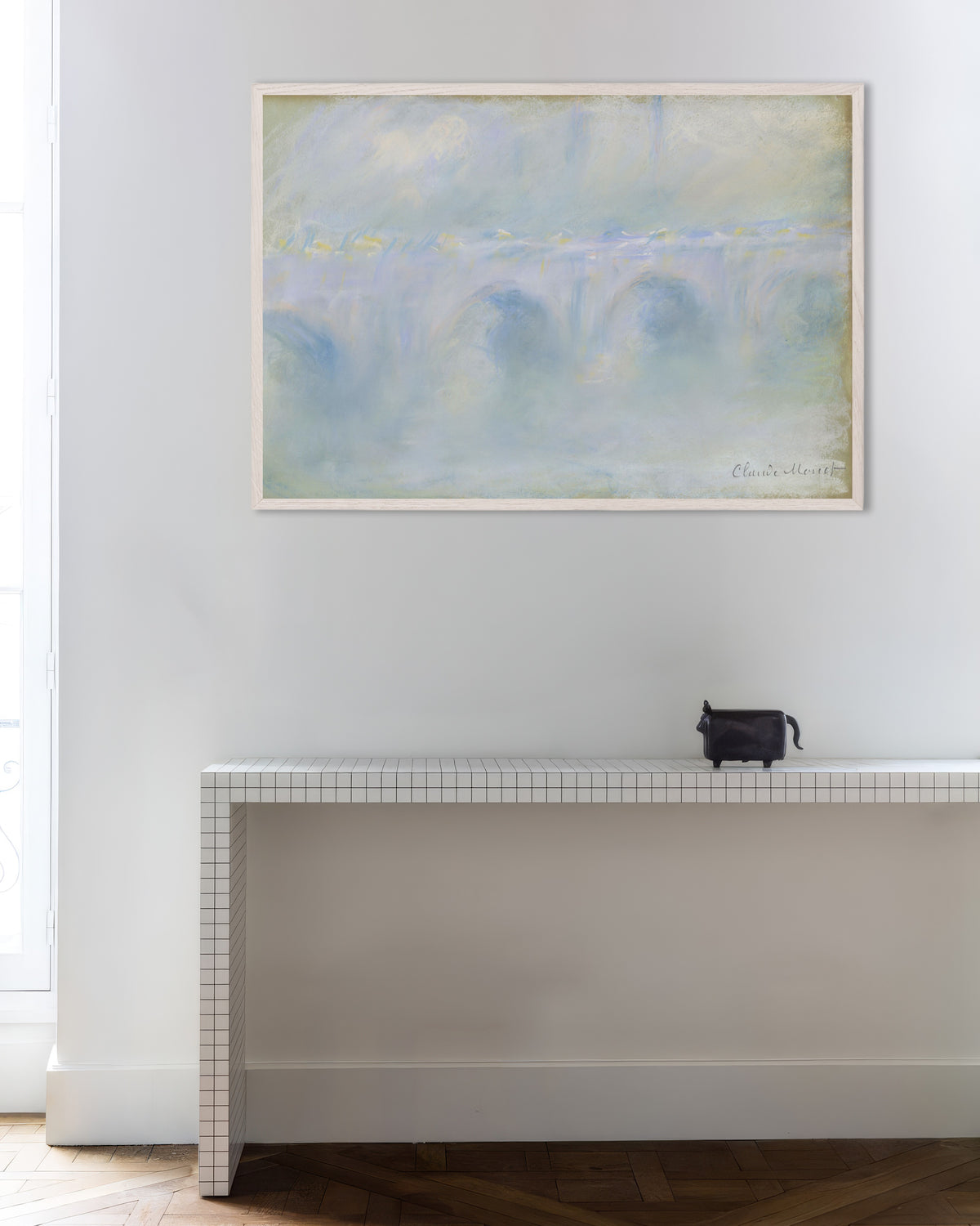 Poster Il ponte di Waterloo (1901) di Claude Monet con cornice in legno bianco