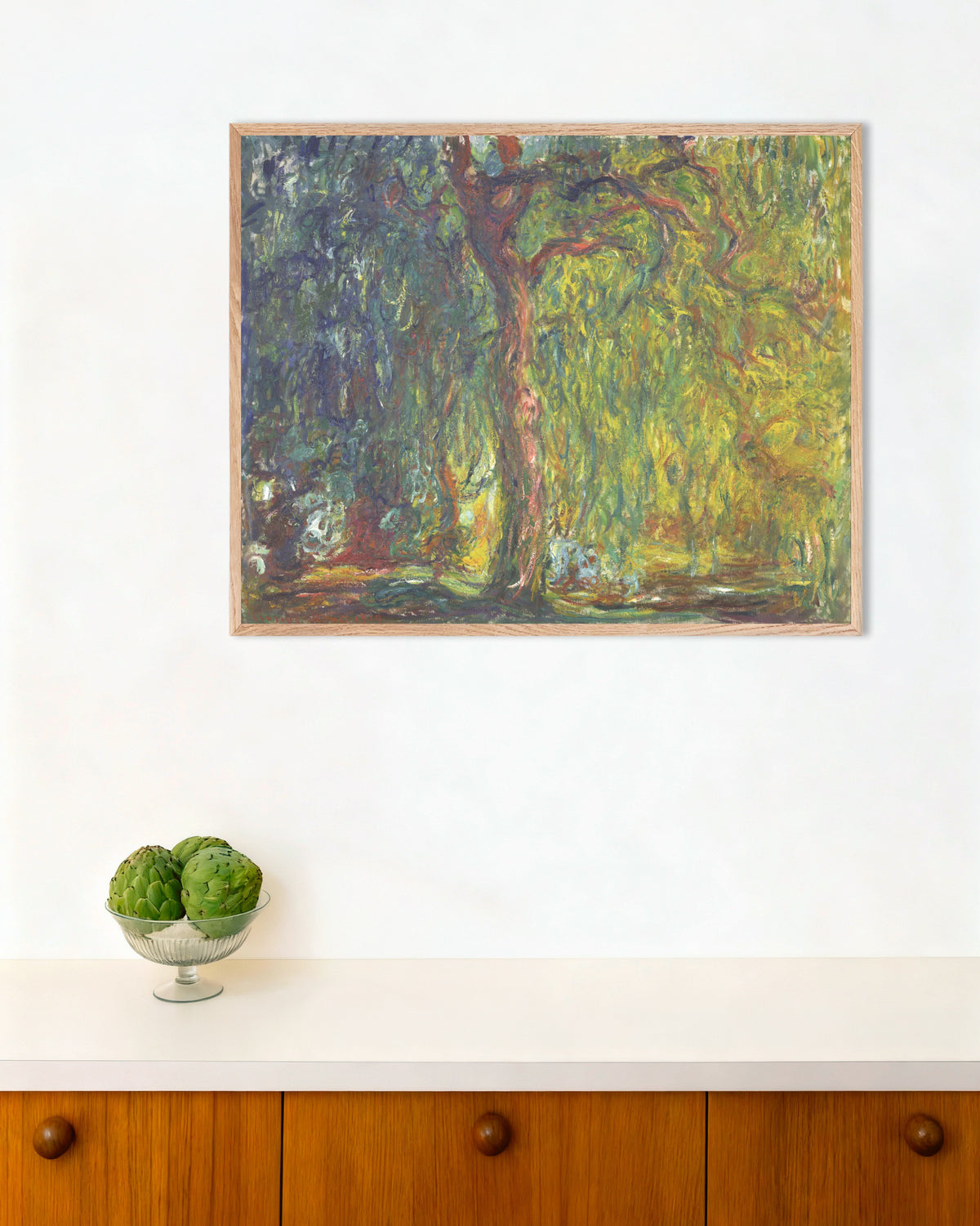 Poster Salice piangente (1918–1919) di Claude Monet con cornice in legno naturale