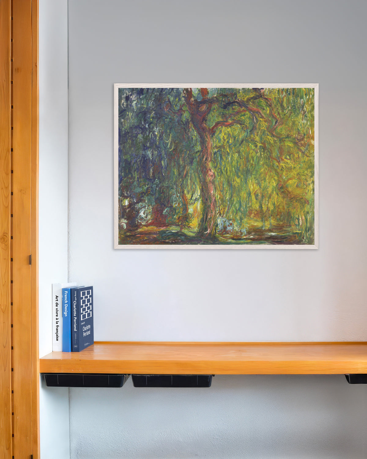 Poster Salice piangente (1918–1919) di Claude Monet con cornice in legno bianco