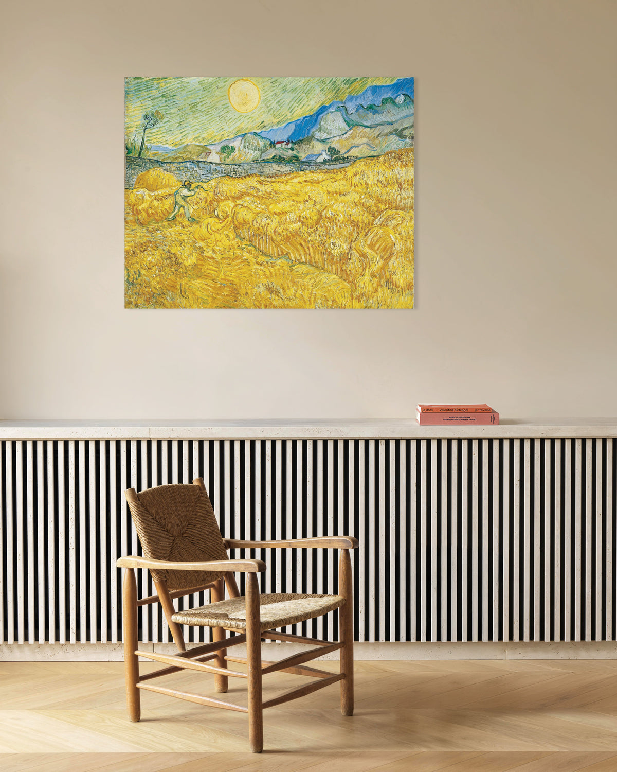 Poster di Campo di grano dietro l’ospedale Saint-Paul con un mietitore (1889) di Vincent van Gogh