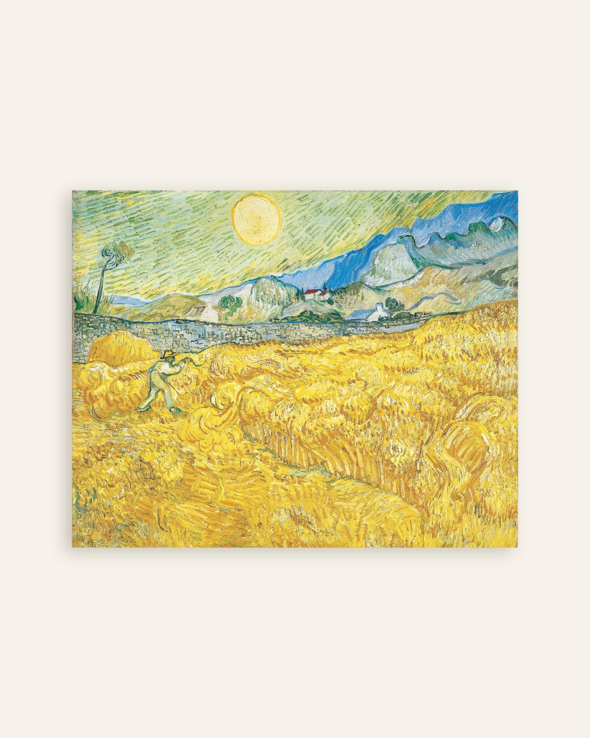 Poster di Campo di grano dietro l’ospedale Saint-Paul con un mietitore (1889) di Vincent van Gogh, in miniatura