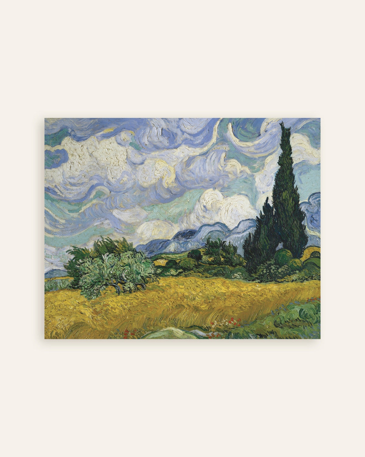Poster di Campo di grano con cipressi (1889) di Vincent van Gogh, miniatura