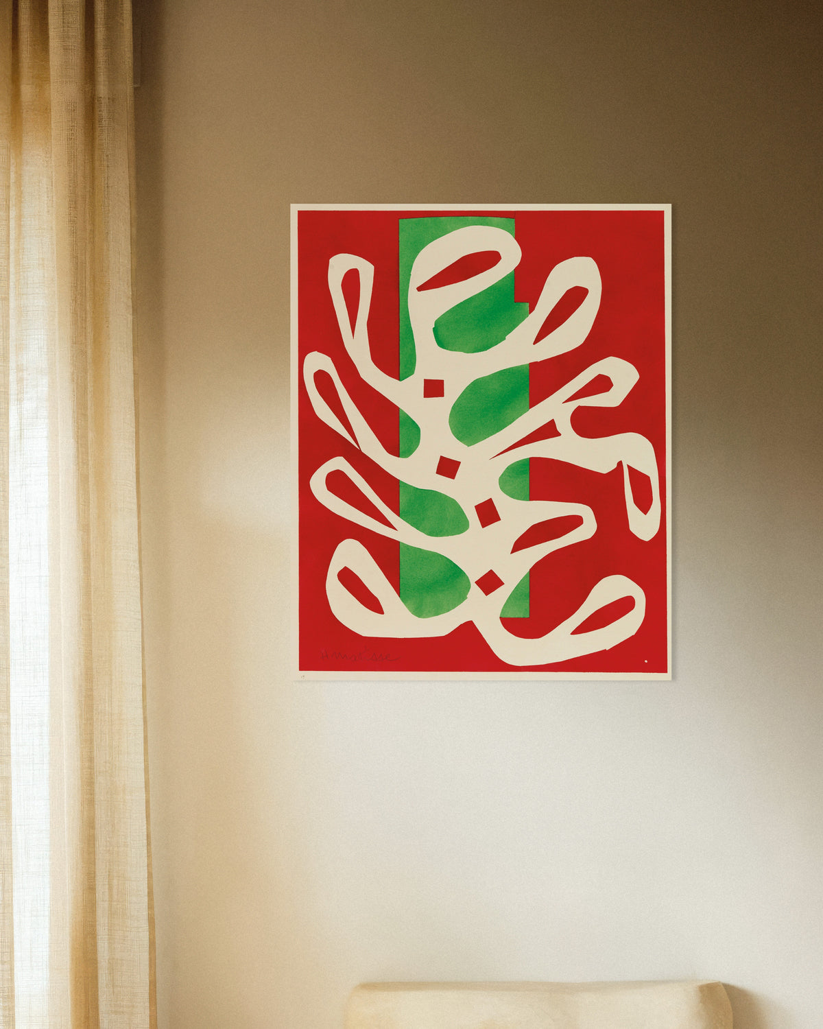 Poster di Alga bianca su sfondo rosso e verde (1947) di Henri Matisse