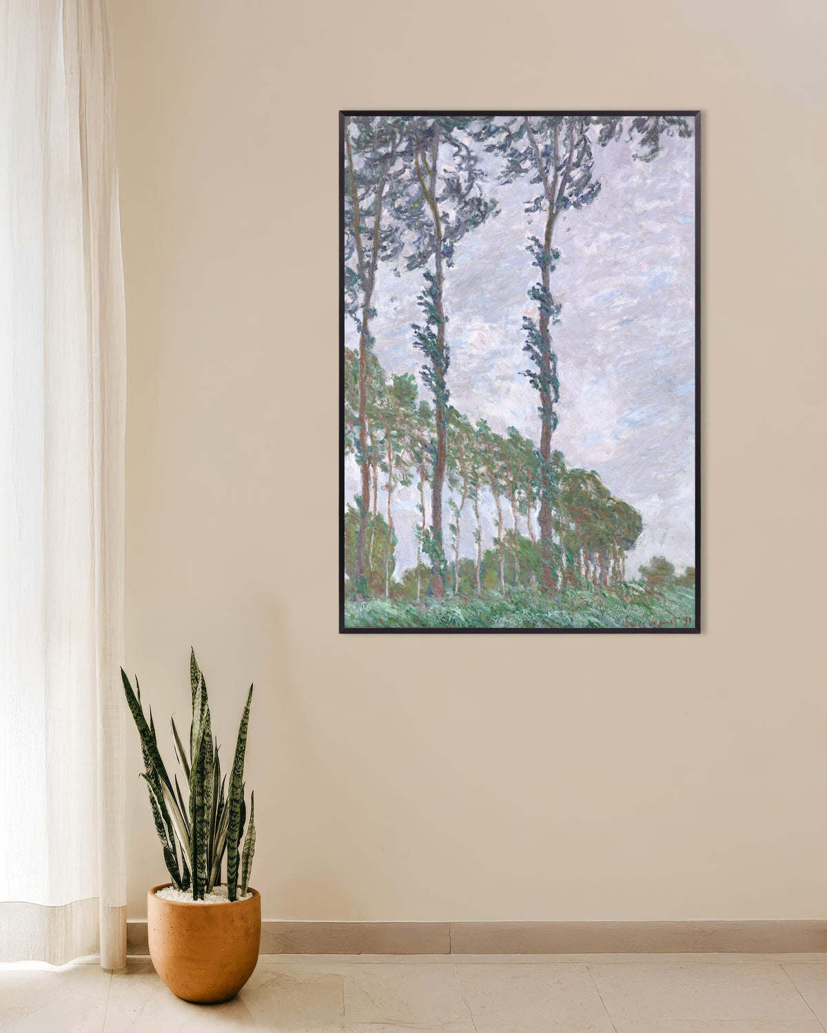 Poster I pioppi, effetto di vento (1891) di Claude Monet con cornice in metallo