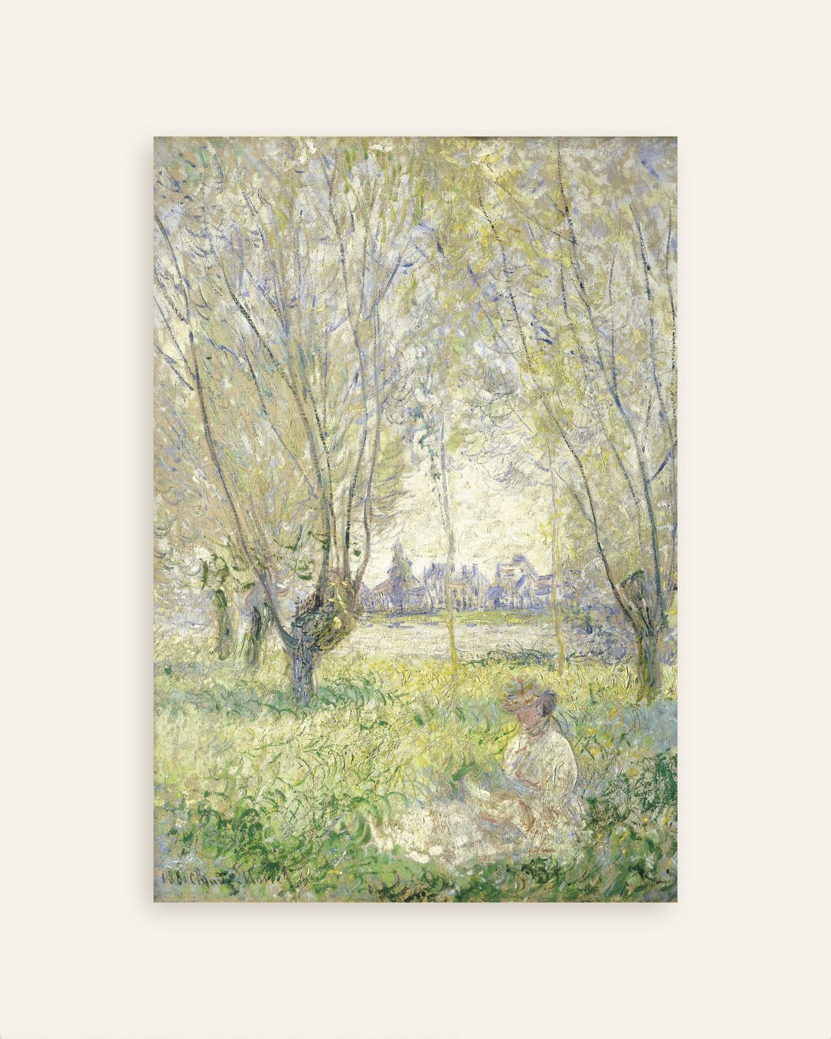 Poster Donna seduta sotto i salici (1880) di Claude Monet, miniatura